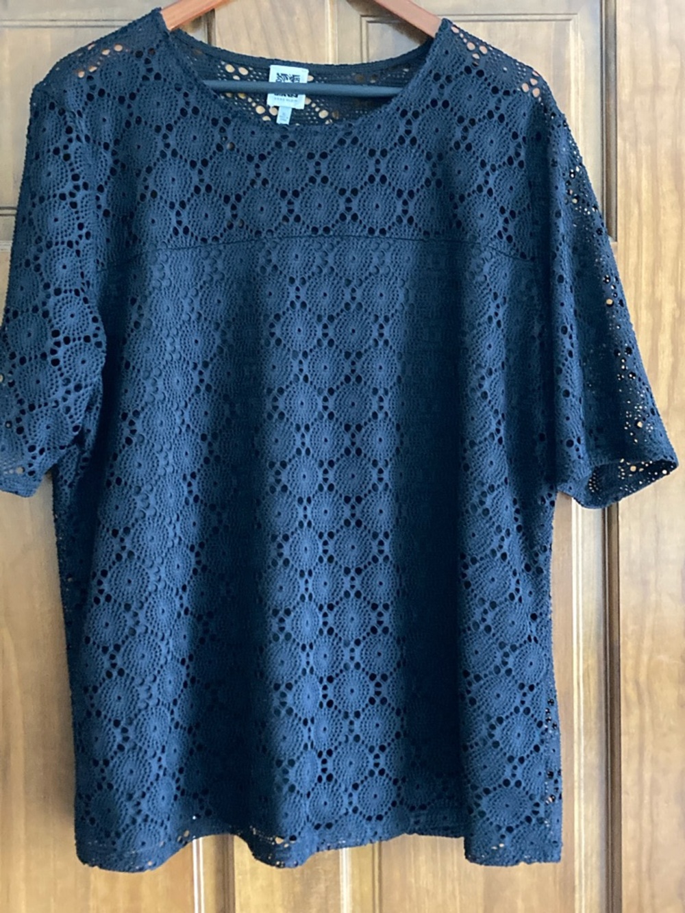 Anne Klein Navy Crochet Lace Short-Sleeve Tee